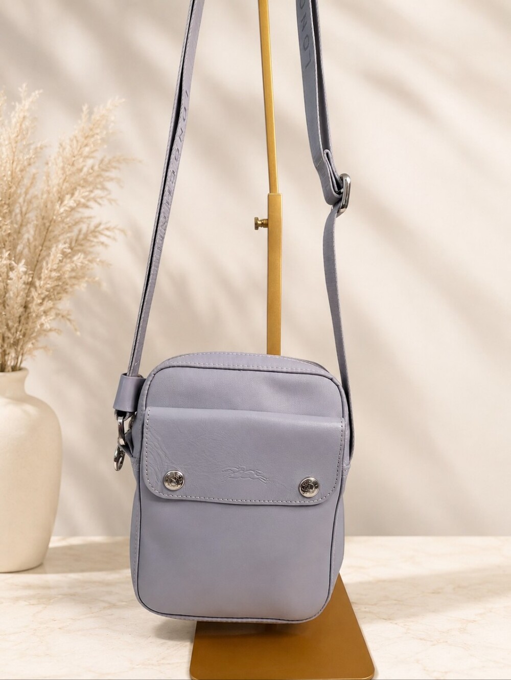 Longchamp Planetes Gray Nylon Leather Small Crossbody Bag - Rare Discontinued
